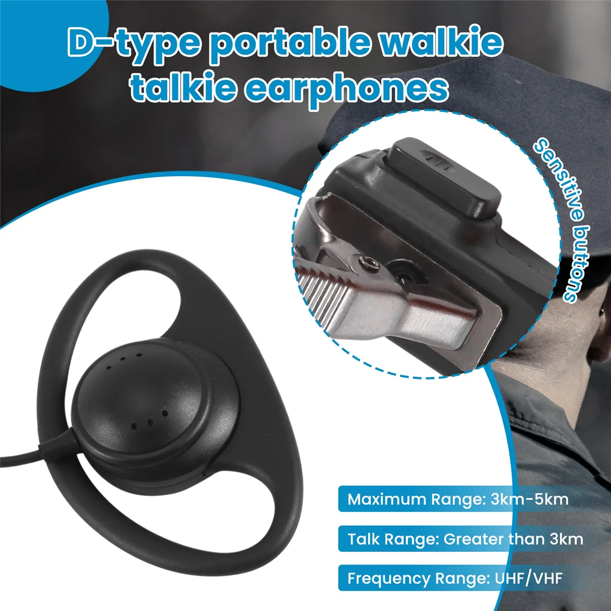 1 Pin D Type Headset Ear Hook Earphone PTT Mic Earpiece for Talkabout Portable Radio TLKR T3 T4 T60 T80 MR350R Walkie Talkie