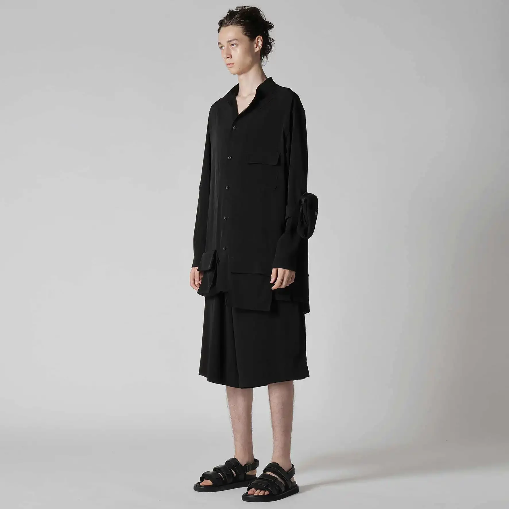 

YOJI OOAK оригинальная однобортная асимметричная рубашка из смешанного полиэстера с большим карманом и подкладкой из японского триацетата