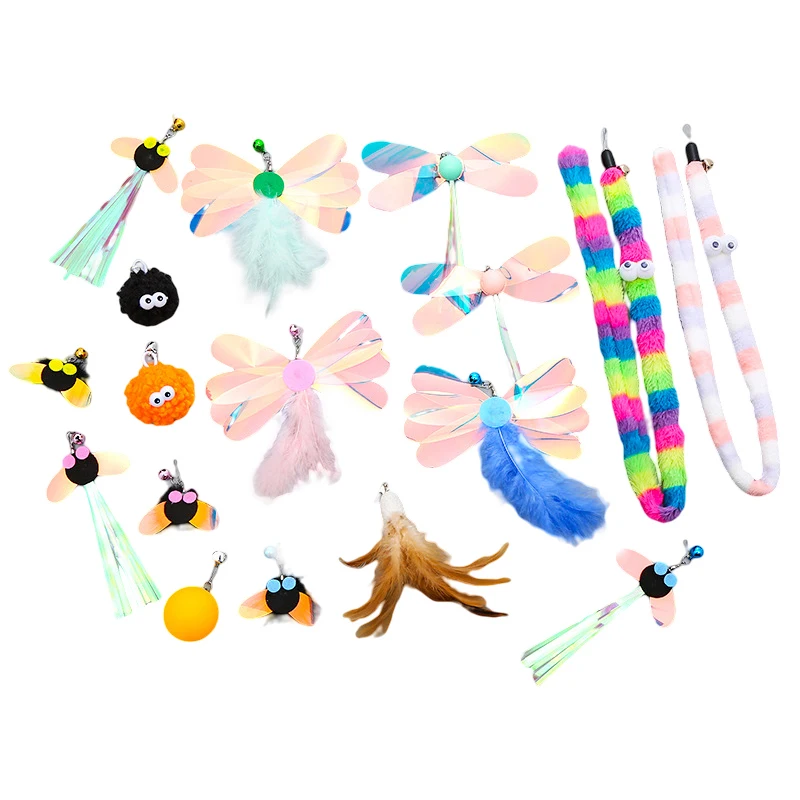 Cat Stick Feather Toys Indoor Cats Pet Toys testa di ricambio per piume paillettes per gatti Feather Teaser Cat Bell Balls Fuzzy Ball Toys