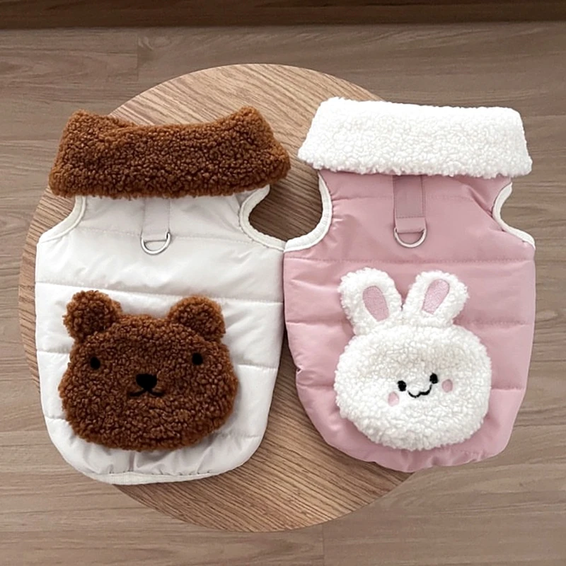 

Cartoon Pet Cotton Coat Winter Teddy Down Jacket Warm Dog Clothes than Bear Jacket With Bag can Tow Puppy Clothes