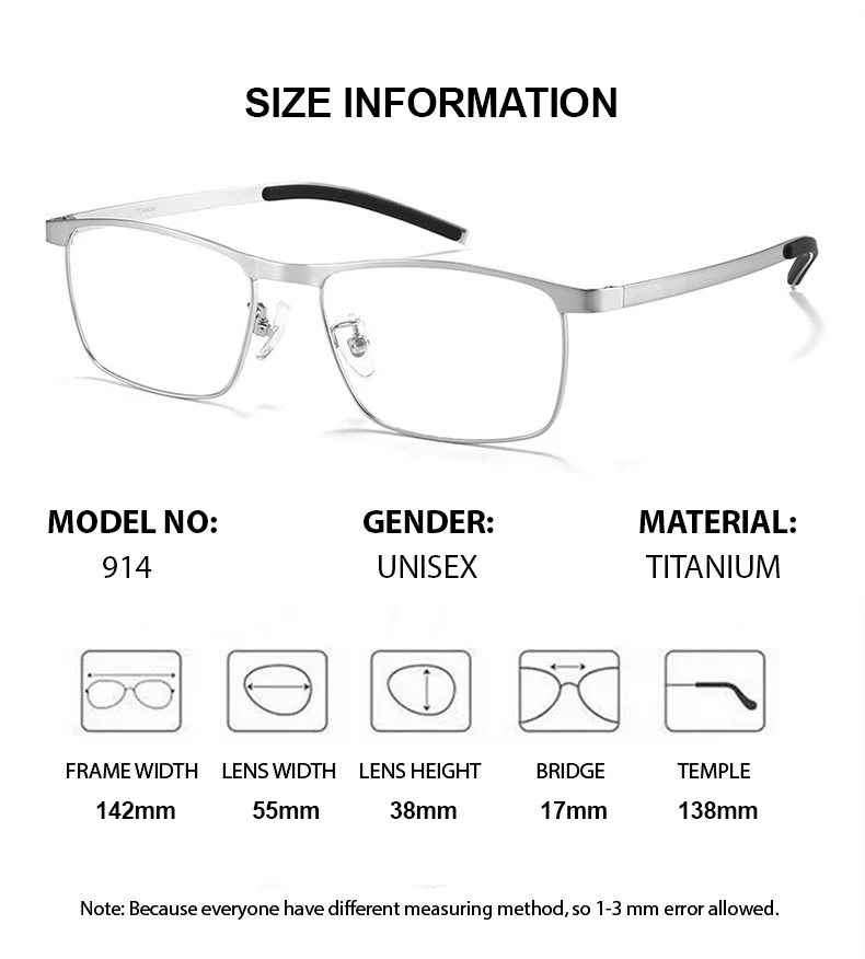 Chashma Prescription Glasses Reading Glasses Men Myopia Farsighted Blue Ray Block Fashion Pure Titanium Light Glasses