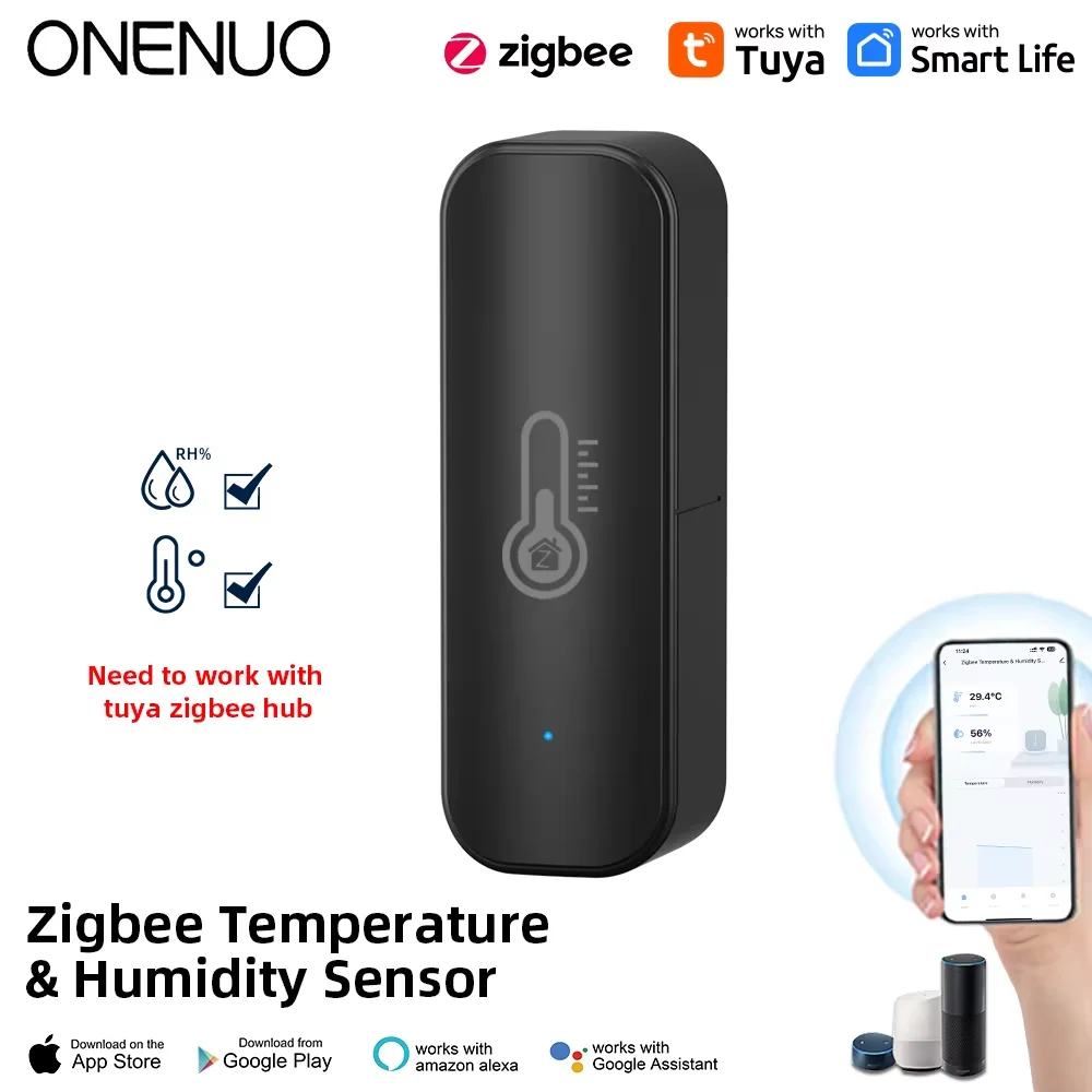 ONENUO-Capteur intelligent de température et d'humidité Tuya Zigequation, batterie, sécurité à domicile, fonctionne avec Alexa, Google Home