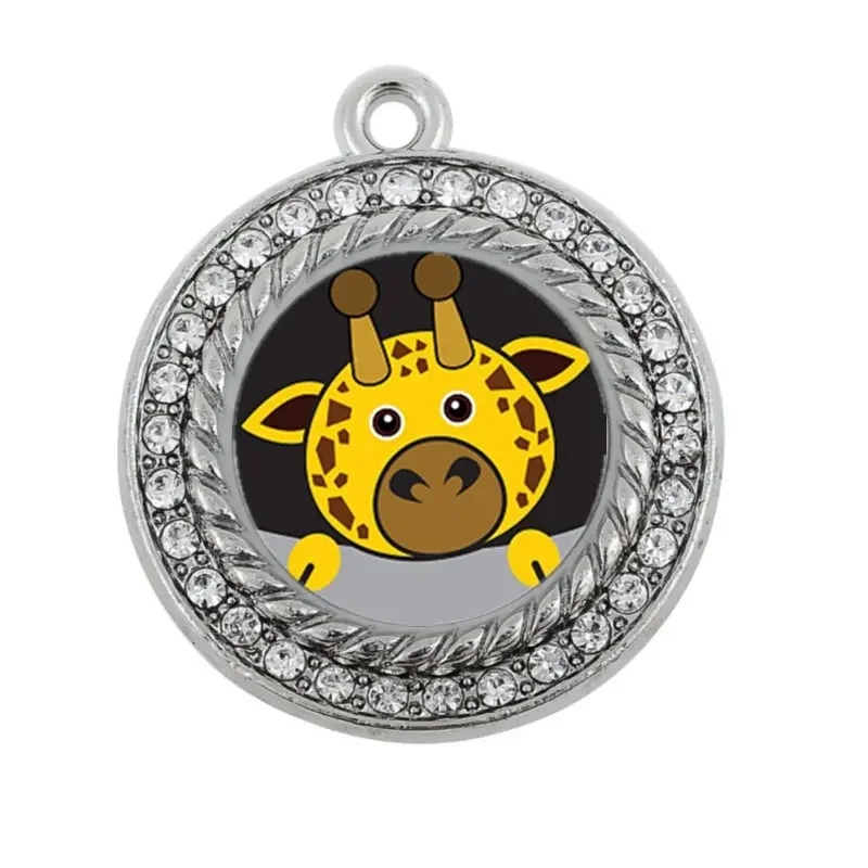 НОВЫЙ FSHION ANIMALS PEEKING GIRAFFE CIRCLE CHARM антикварный посеребренный ювелирный аксессуар