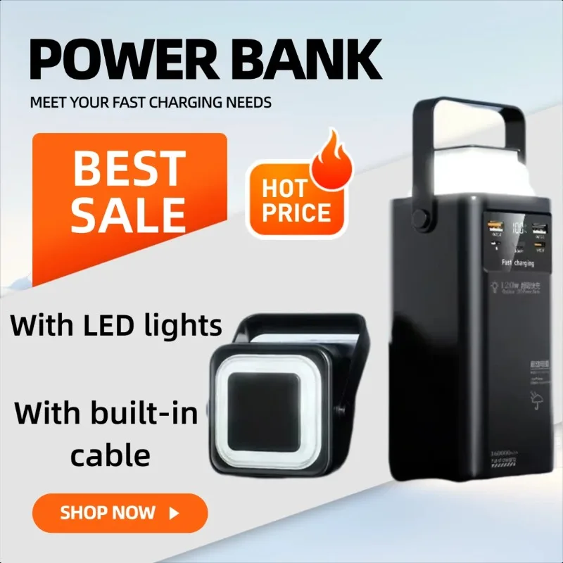 

50000mAh Large-capacity Power Bank with Built-in Cable and Super-fast Charging