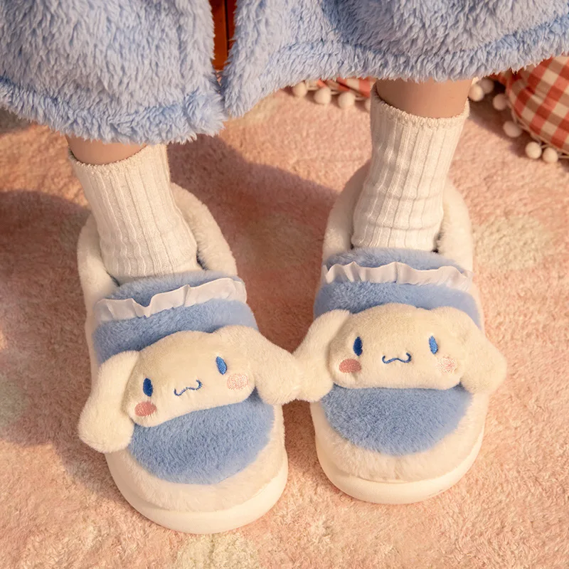 New Kawaii My Melody Hellokts Cinnamon Purin Soft Cotton Slippers Anime Girls Plush Winter Warm Indoor Outdoor Cute Shoes Gifts