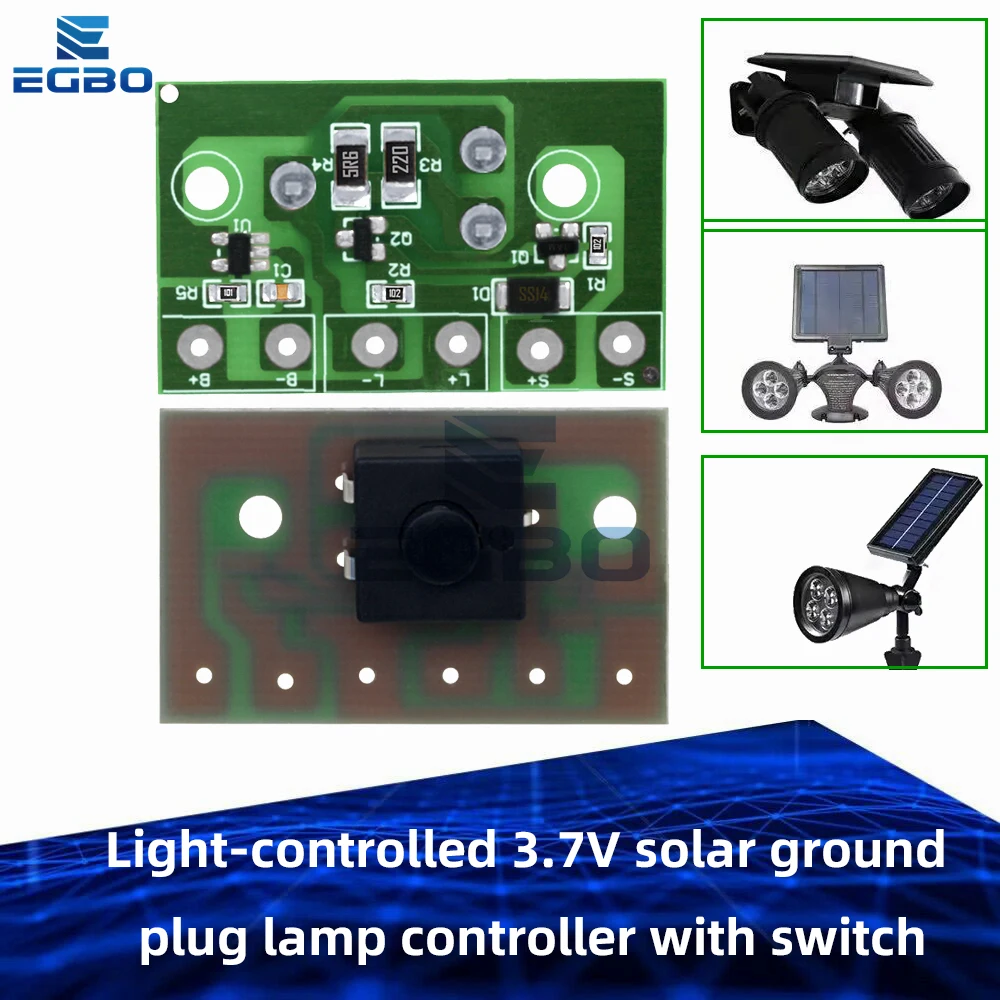 Lichtgesteuerter 3,7-V-Solar-Bodenstecker-Lampencontroller mit Schalter, konzipiert für die Verkabelung/PCB-Integration von Solar-Landschaftslampen