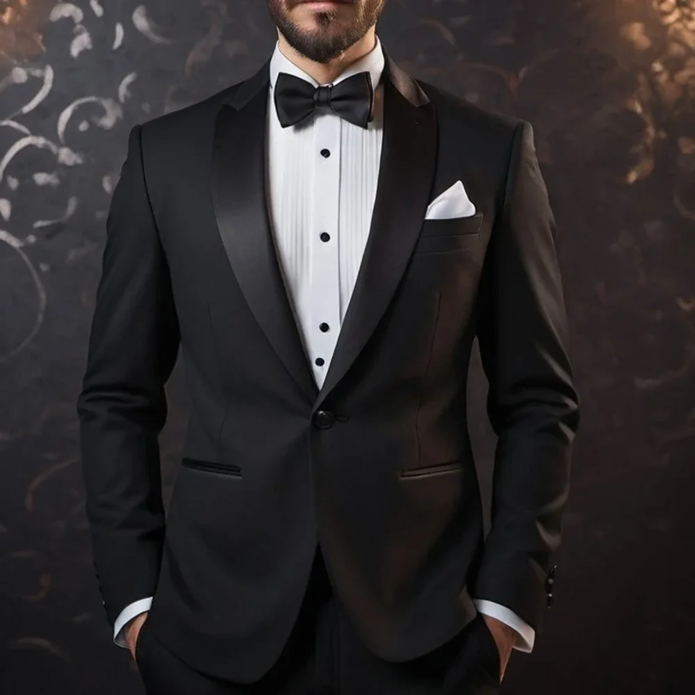 

Black Men Suits 2 Piece Solid Color Fashion One Button Male Suit Slim Wedding Groom Party Tuxedo Costume Homme (Jacket+Pants)