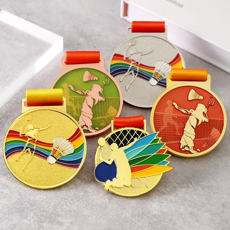 Customized Metal Commemorative Gold Medal, Badminton, Hanging Neck Medal Honor, Sports Competition, Enterprise Team Decor, 10Pcs