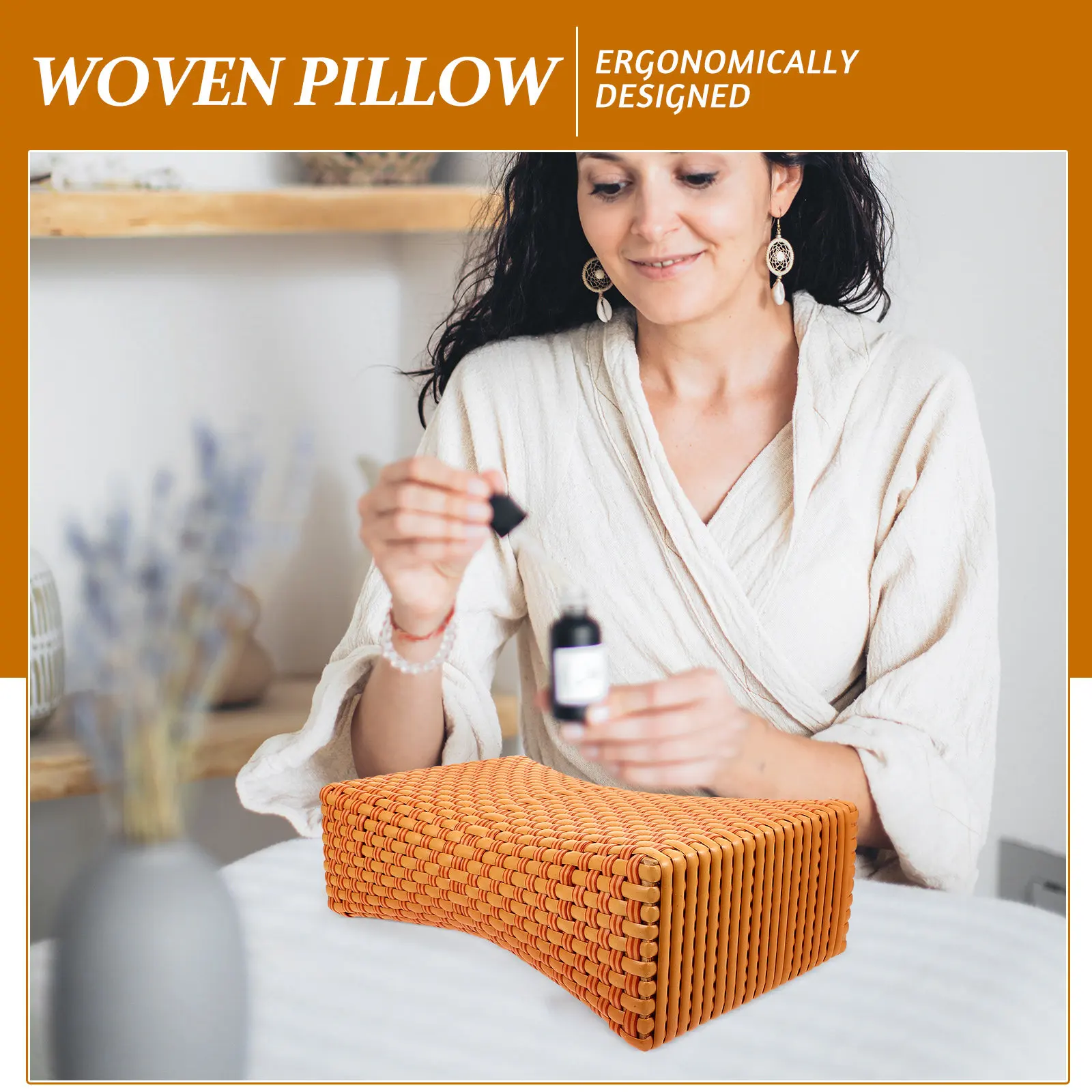 Cervical Pillow Simulated Rattan Woven Breathable Neck Cushion Neck Rest for Home Sauna Room Elderly Sauna Pillow
