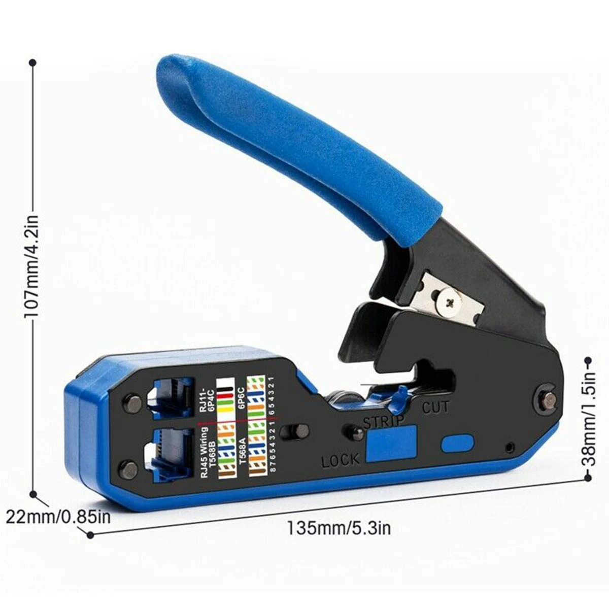 ZoeRax [RJ45 RJ12 RJ11 Modular Crimper] for CAT5/5e CAT6 Standard Network Connectors Strip Cut Crimp Tool Blue Handle