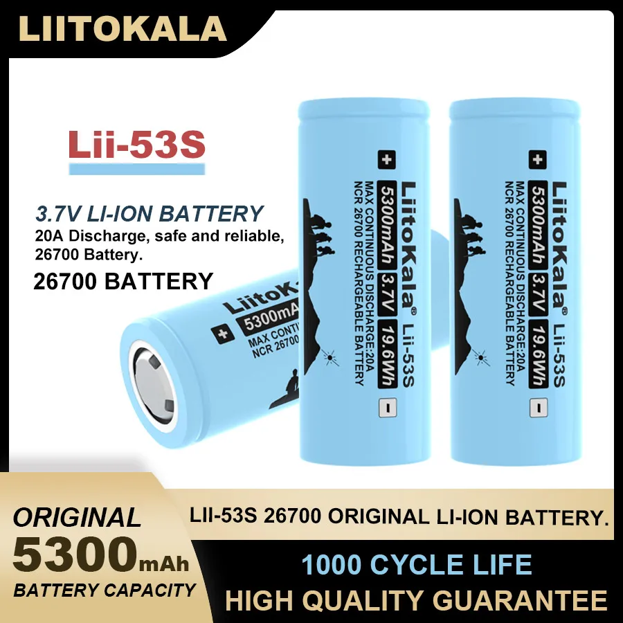 Liitokala LII-53S 26700 20A 3.7V moc akumulator litowy wielokrotnego ładowania 5300mA nadaje się do latarki (26650 Lii-51S aktualizacji)