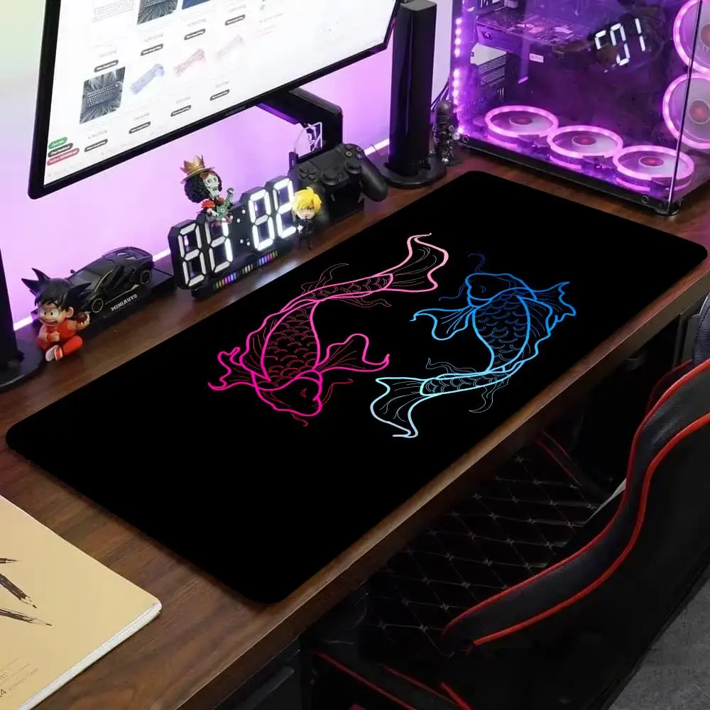 

Pink Blue Koi Art Mouse Pad Large Computer Office Game Table Mat XXL Rubber Anti-slip Stitched Edge Keyboard Mats Long Desk Pads