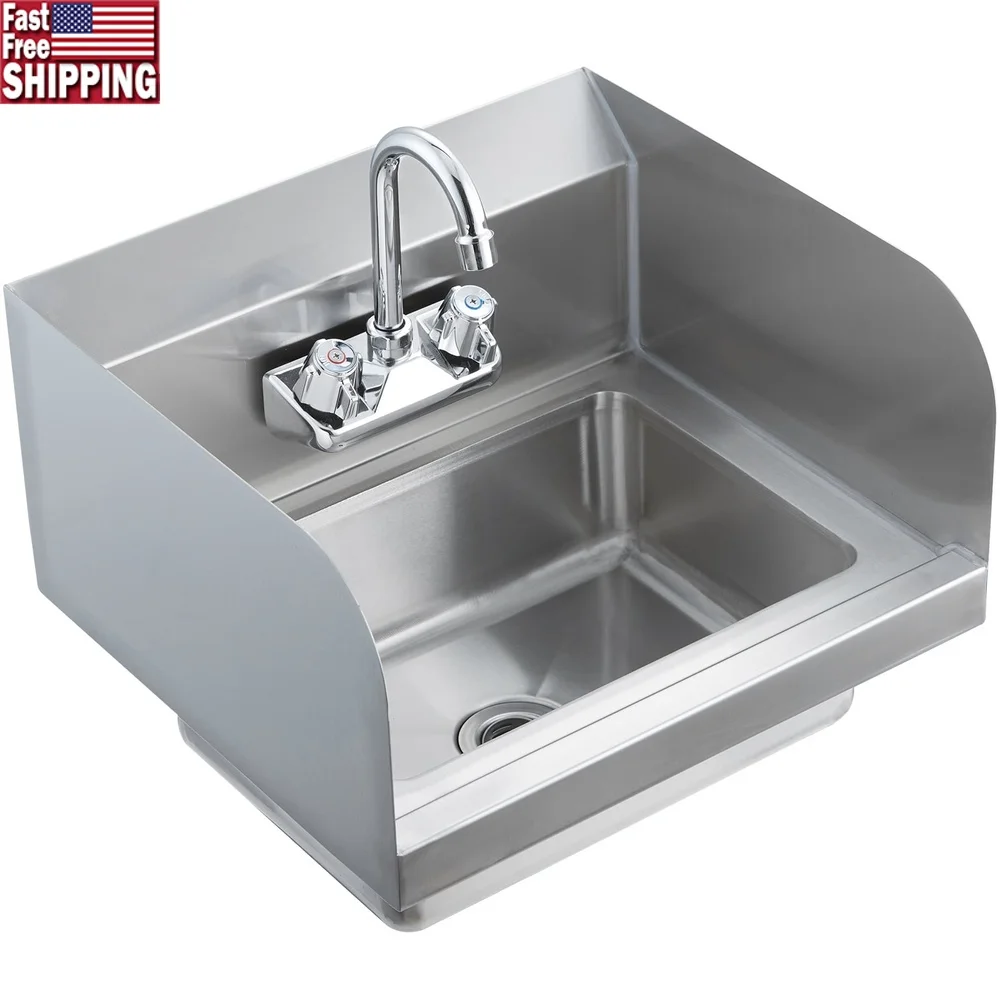 

Коммерческая настенная раковина из нержавеющей стали для мытья рук, 17x12,8 дюйма, герметичный смеситель с сертификатом NSF, простая установка, универсальная раковина