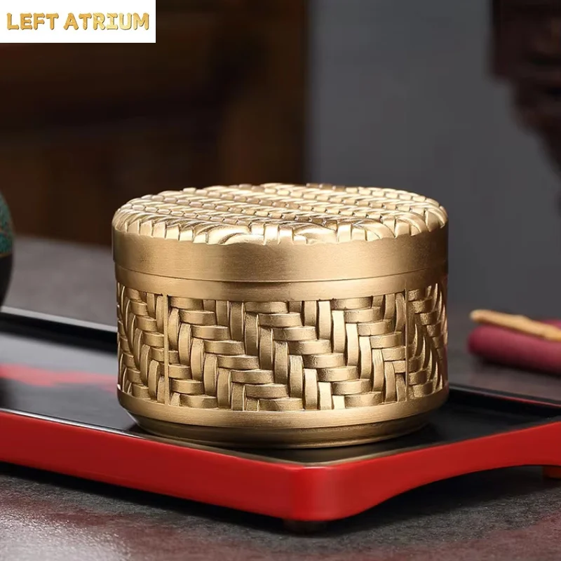 Brass Tea Jar Portable Small Travel Tea Box Copper Tea Storage Jar Medicinal Sugar Storage Sealed Jar Home Storage Container