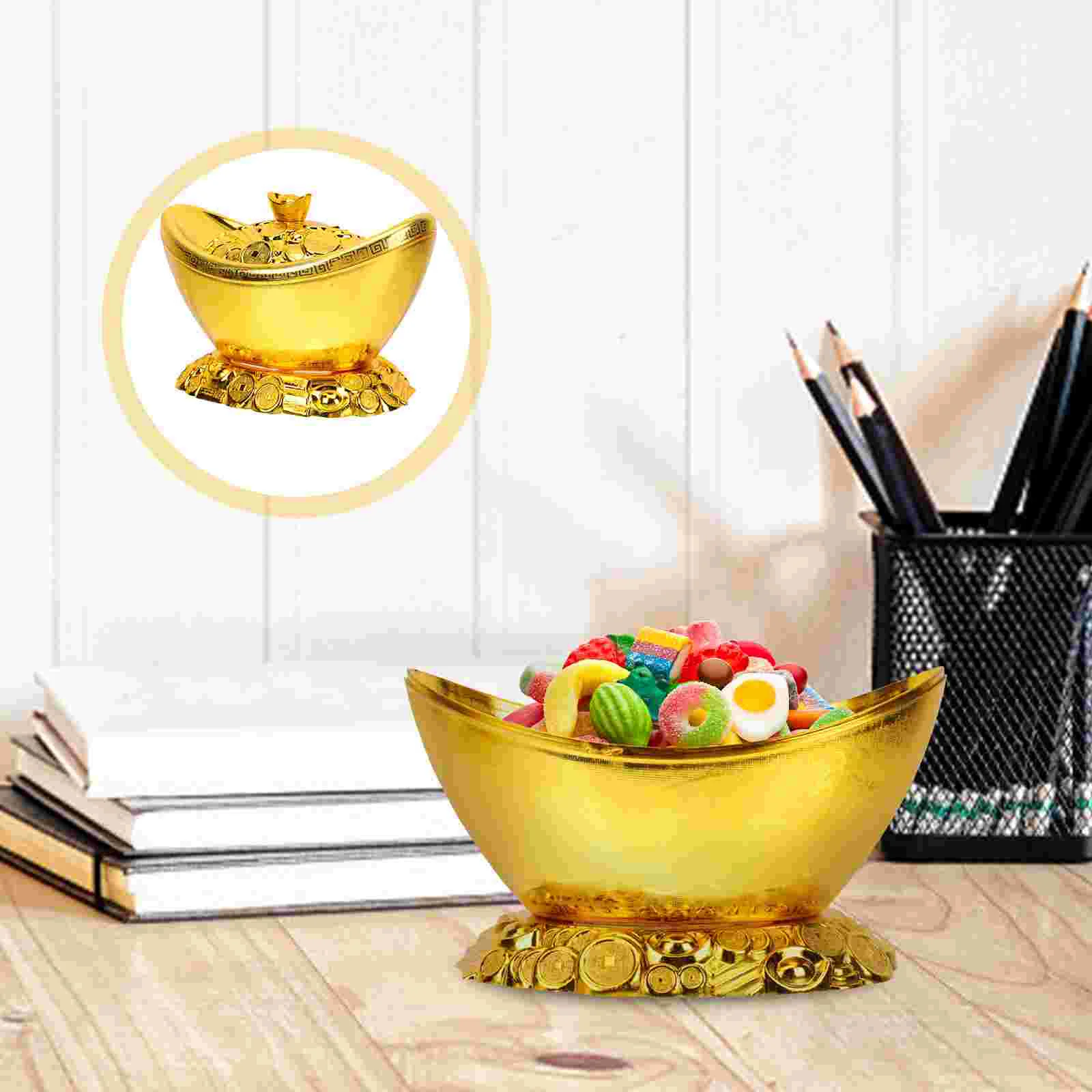 

Gold Ingot Ornament Decoration Stage Prop Sweets Storage Container Room Creative Candy Plastic Desktop