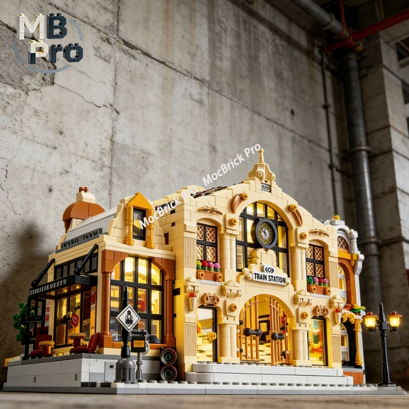 

Train Station 89140 DIY Assembly Construction Bricks Vintage Industrial Street View Architectural Educational Model Toy