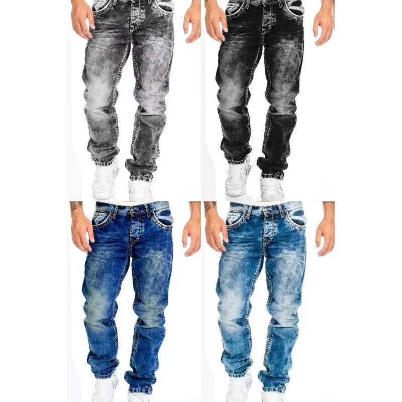 Mens Jeans Harajuku Stretch Loose Fit Denim Pants Vintage Casual Streetwear New Fashion Style High Street Trendy Trousers New