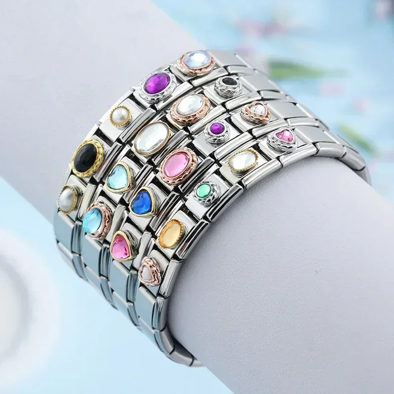 Hapiship Original Daisy Fashion Heart Ellipse Color CZ Italian Charm Links Fit 9mm Bracelet Stainless Steel Jewelry Making DJ374 image 4