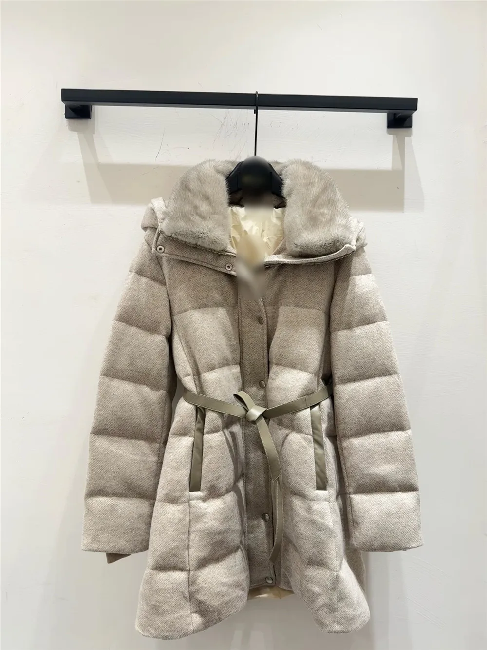 2025年冬新作 レディース カシミヤ フード付き ミンクファーカラー カーディガン カジュアル ゆったり ウエストマーク 多用途 ミディアム＆ロング ダウンジャケット