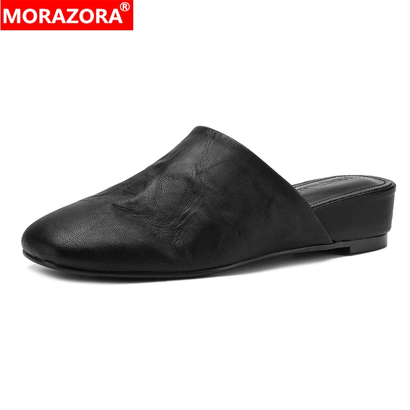 MORAZORA Plus Size 34-42 Genuine Leather Mules Women Slippers Round Toe Wedges Heels Summer Shoes Outside Party Casual Shoes