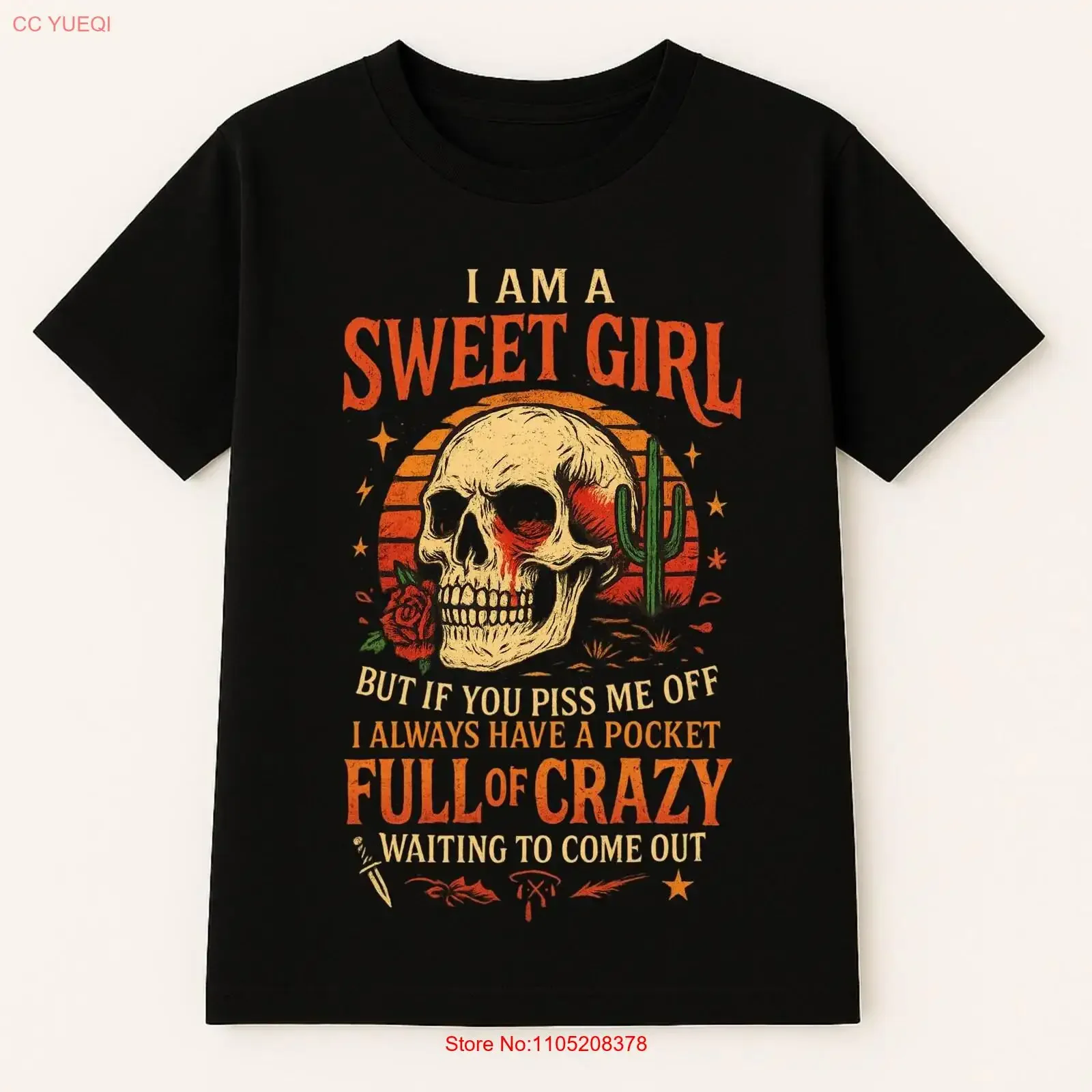 

Хэллоуин Праздничная футболка Я милая девушка, но if you piss me off always have pocket full of Crazy SweaT vintage Washed Soft