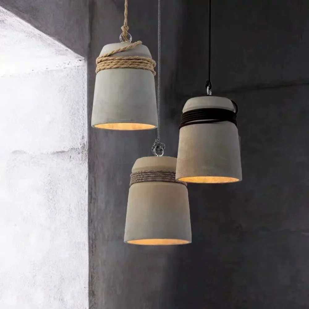 

JOYINLED Led Cement Chandeliers Hemp Rope Sling Bedroom Restaurant Bar Cafe Hanging Light Creative Single Head Pendant Lamp