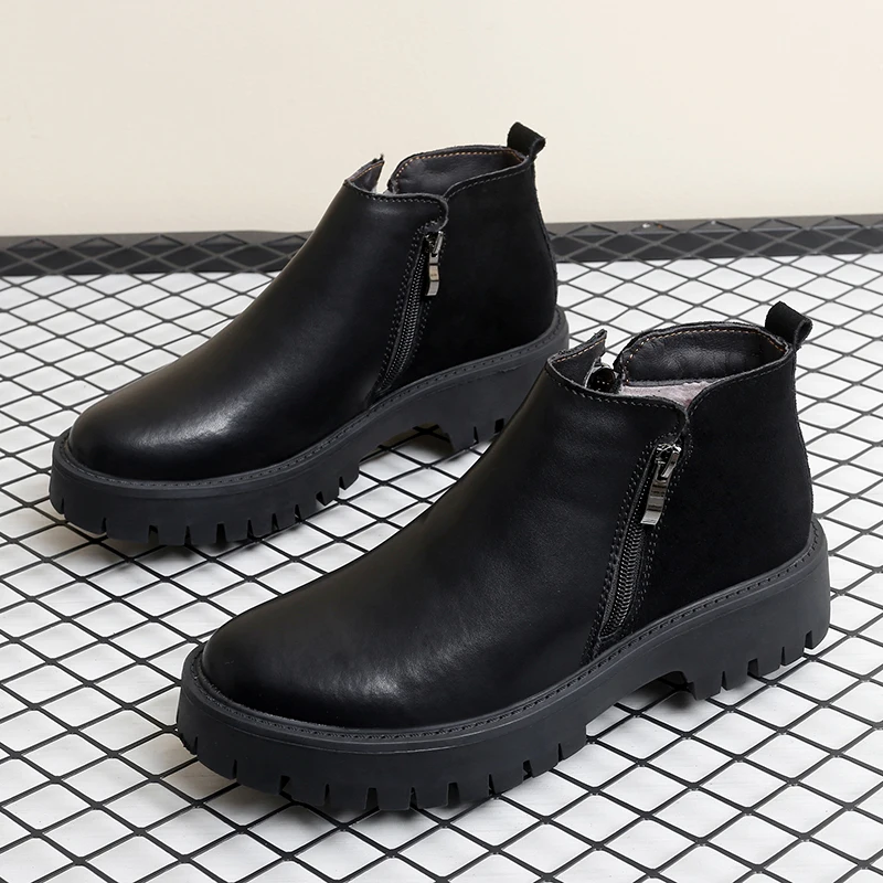 

Chelsea Boots Men Mid Top Autumn Winter New Cold Resistant Warm Thick Bottom Side Zipper Anti Slip Mid Top Short Boots