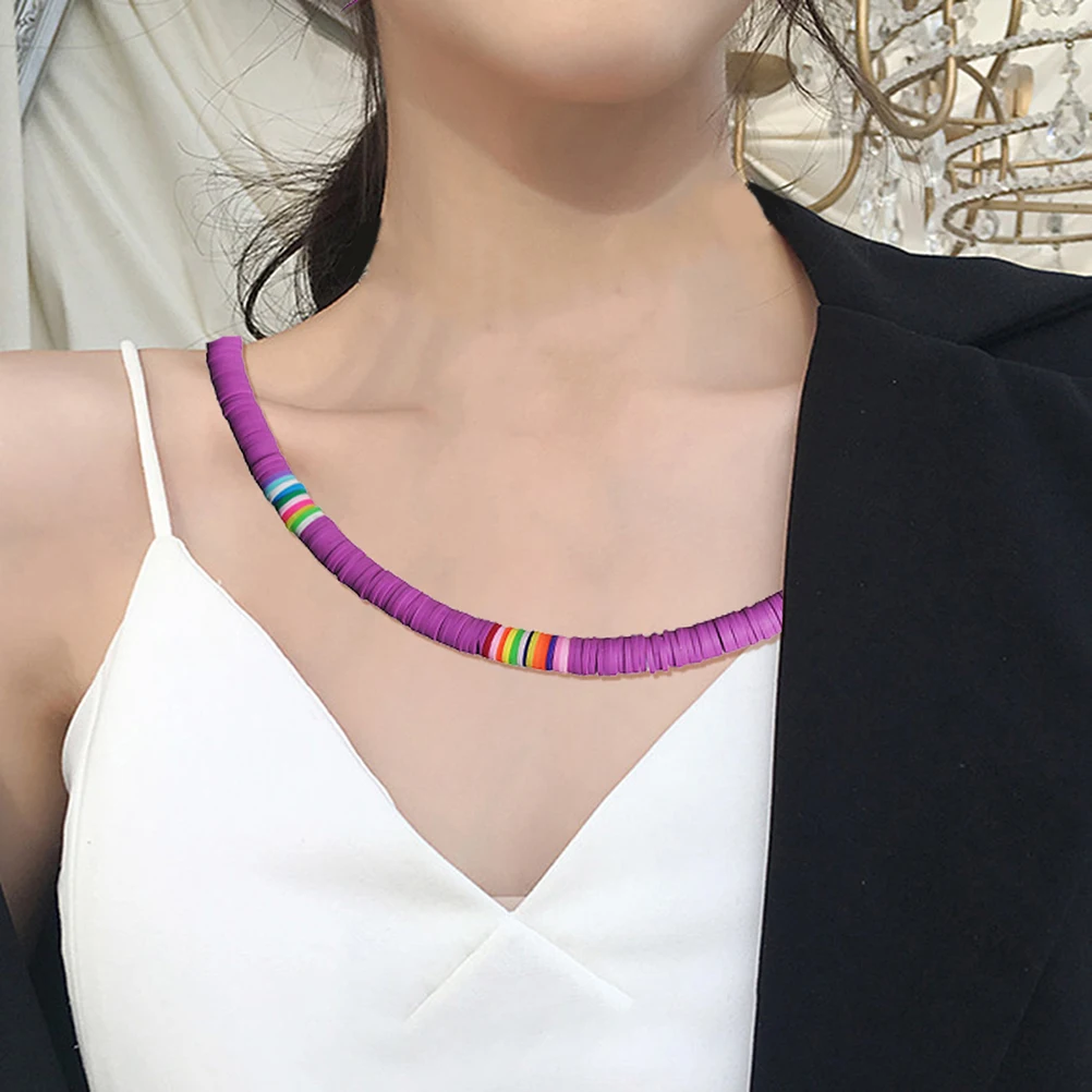 

Clay Alloy Necklace Soft Ceramic Circular Boho Choker Damen Bunt Purple Beaded Lightweight Durable Woman Necklace Pendant Clay