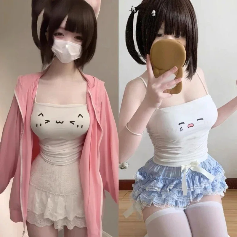 

Японская милая майка с принтом, женская одежда, лето 2021, туника, укороченный жилет на бретельках, Ropa Mujer, модные милые сексуальные майки Y2k