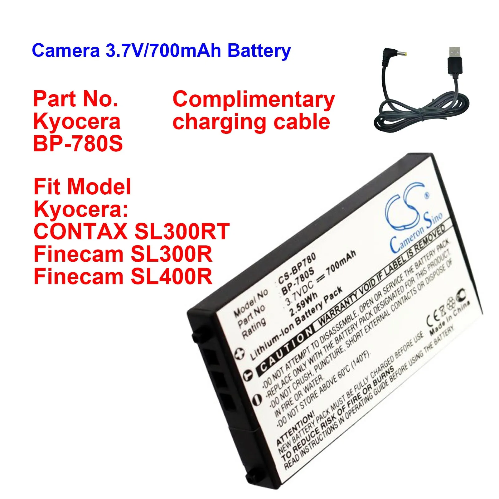 Batería de 700mAh para cámara, para Kyocera BP-780S, CONTAX, SL300RT, Finecam, SL300R, Finecam, SL400R