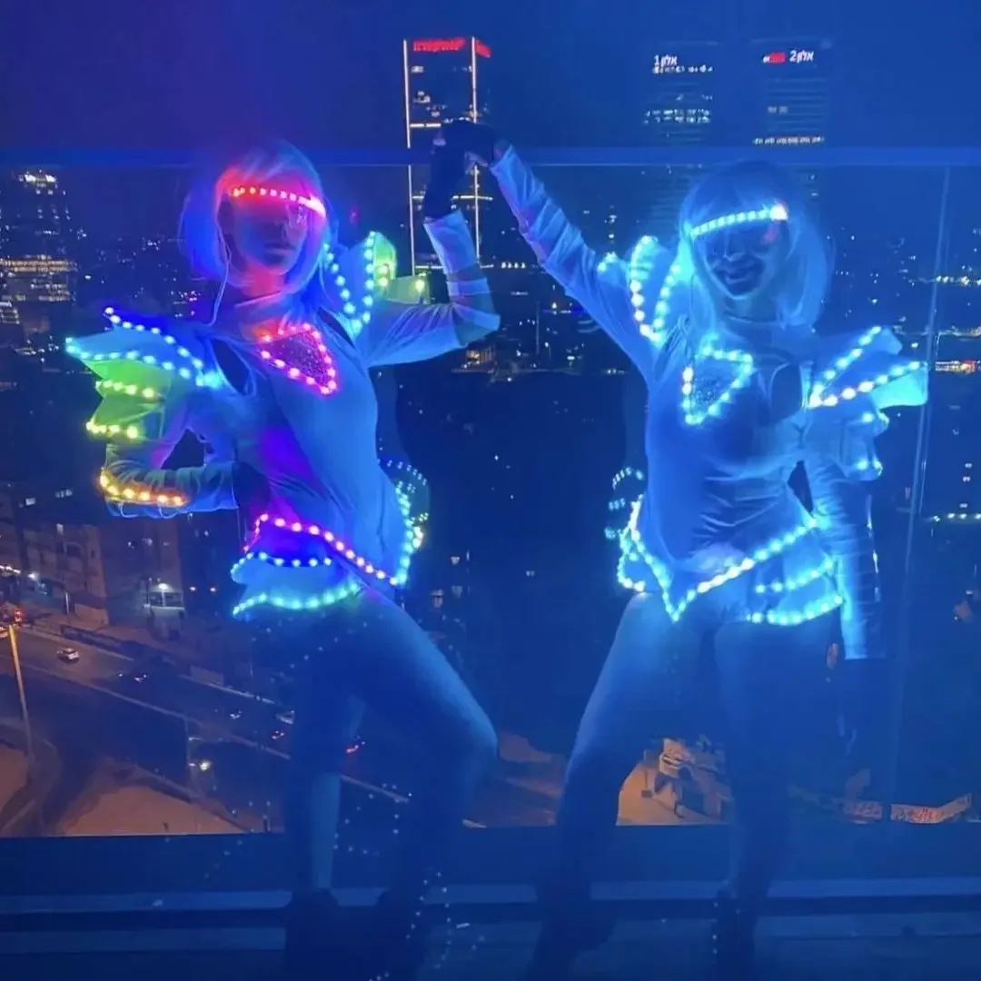 Женский светодиодный костюм, женский купальник с подсветкой, танцевальное платье, светящийся костюм для дискотеки для девочек, белый комбинезон для косплея, женский костюм