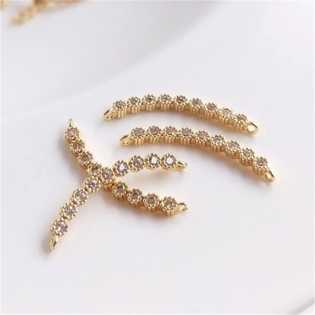 14K Gold Wrapped Half Round Double Hole C-shaped Connection Rod Pendant DIY Handmade Earrings Bracelet Charm Necklace Accessorie