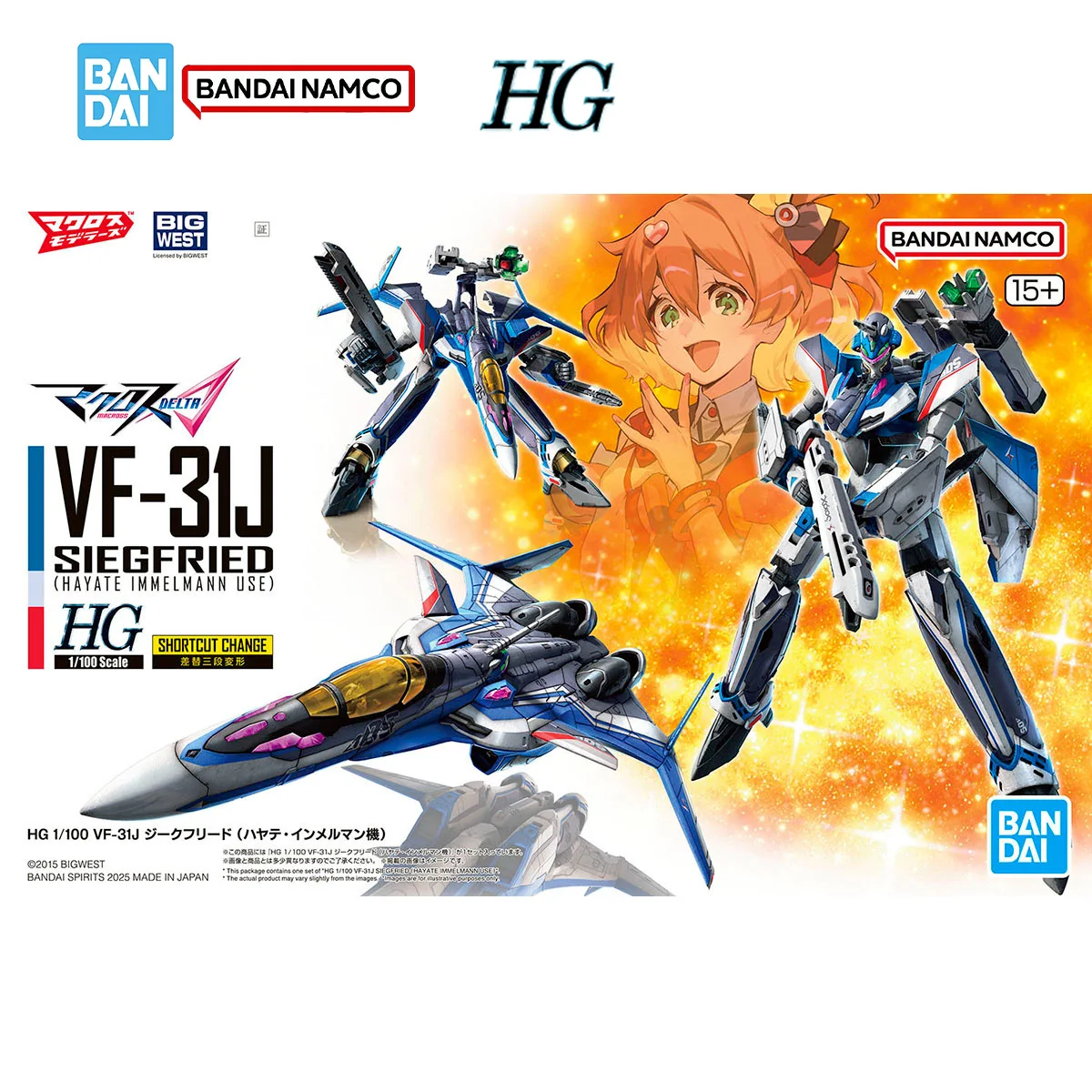 Bandai Macross Asli Model Kit HG 1/100 VF-31J Siegfried Hayate Immelmann Menggunakan Action Figure Perakitan Model Mainan Anak Laki-laki Hadiah