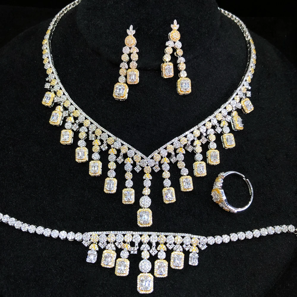 Soramoore New Trendy Flowers Chokers Jewelry Set For Women Wedding Zircon CZ African Dubai Bridal Jewelry Set Dance Party