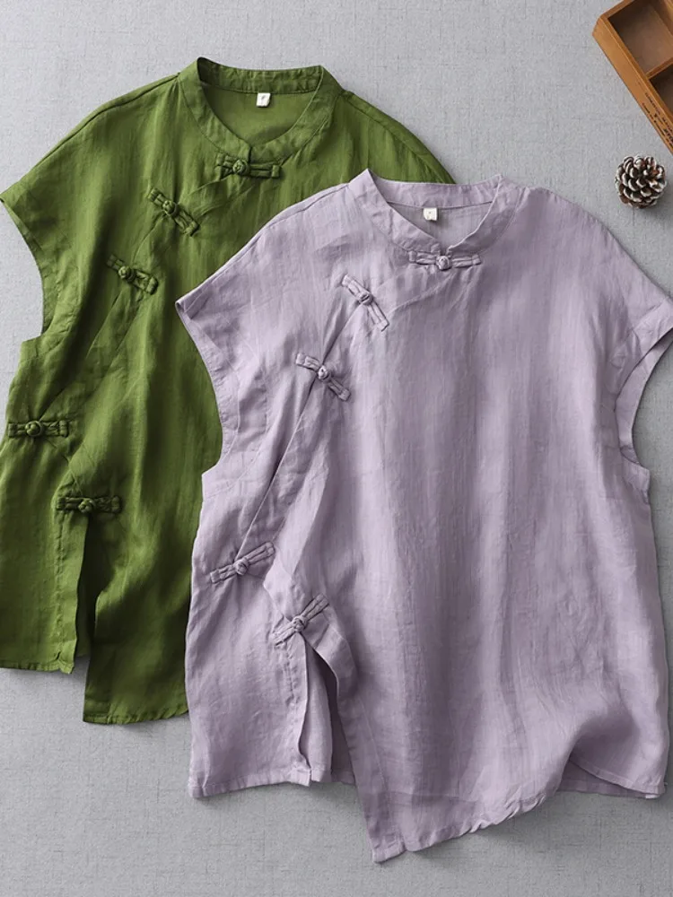 

Retro Chinese Sle Svel Silk irt Women's Summer Thin New Chinese Sle Blouse Traditional Design Cotton Blend