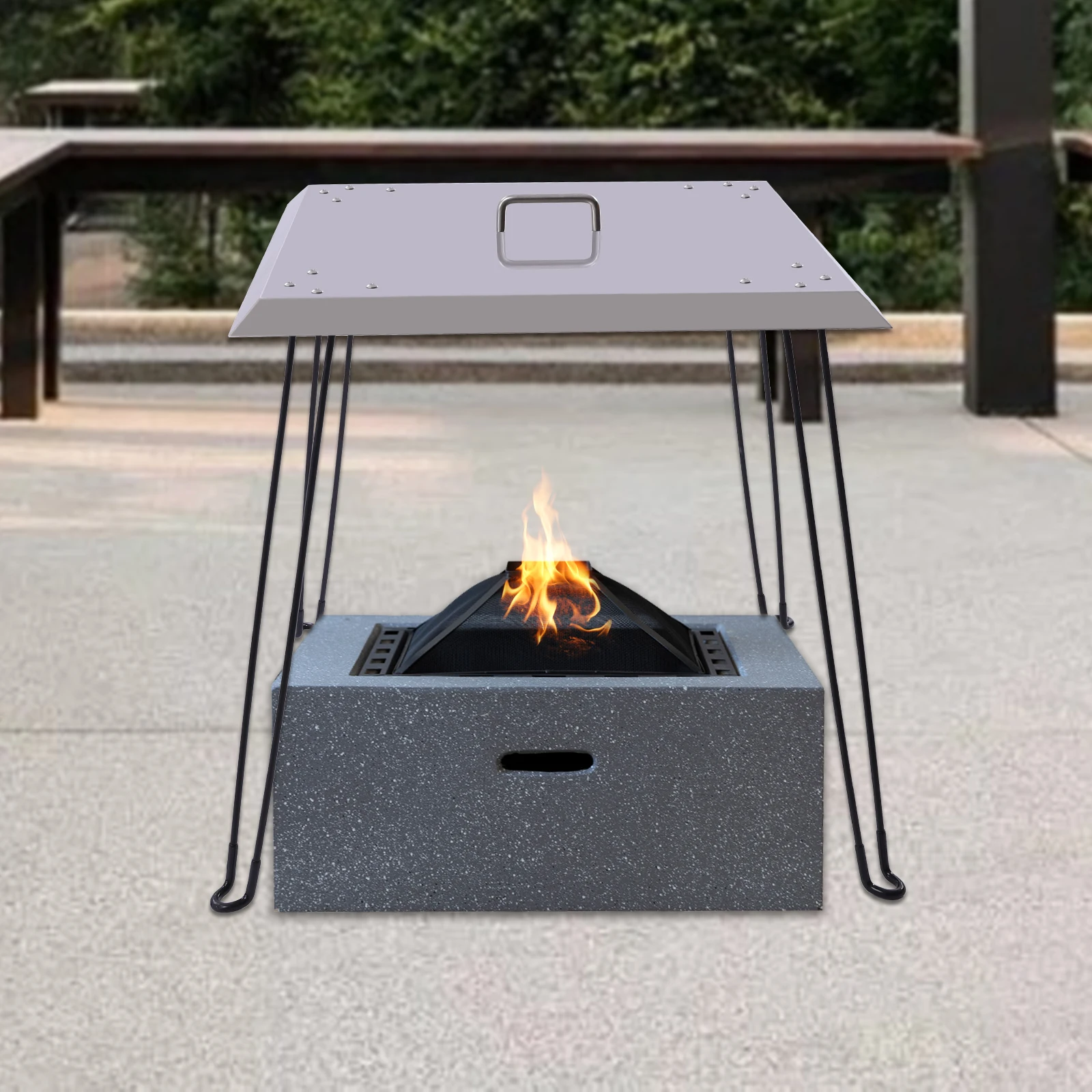 

Outdoors Fire Pit Heat Deflector, Pushes Heat Down And Out, Stainless-Steel With Carrying Handle 61cm*61cm*61cm
