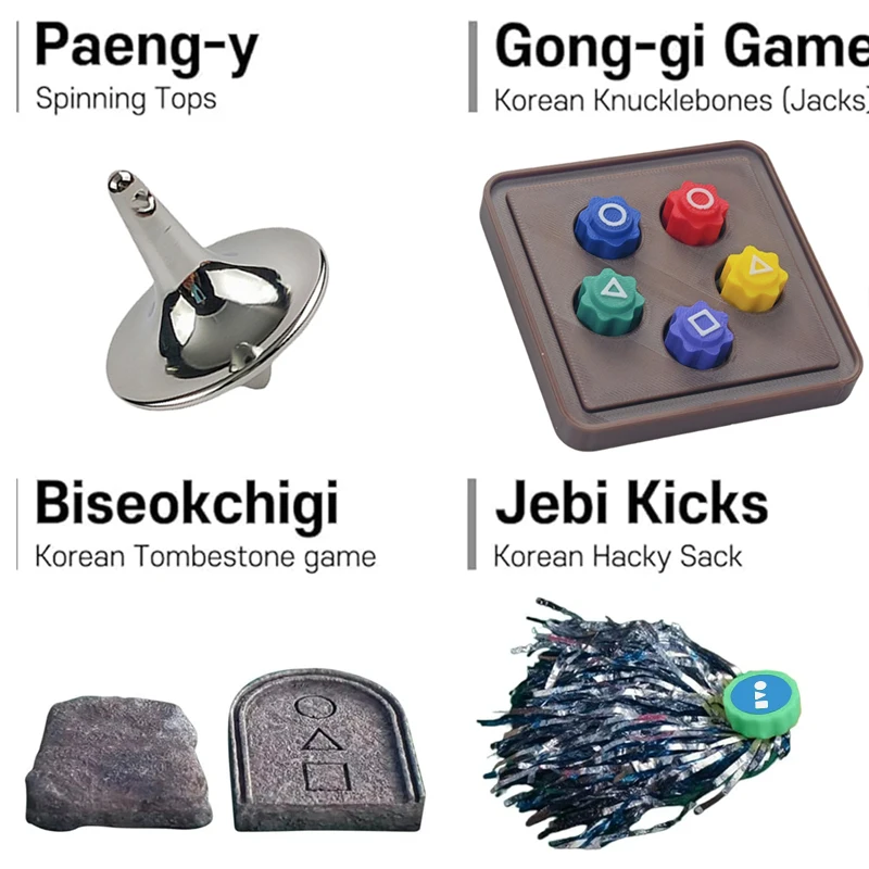 Gonggi Korean Game Stones Set,Korean Folk Game Set Korean Traditional Play Game-Jebi chagi,Gong-gi,Biseokchigi,Paeng-y,DDAKJI