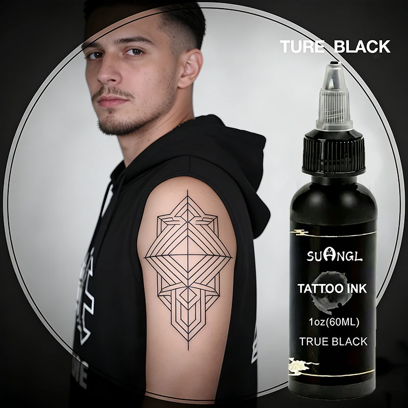 SUANGL 60ml Black Tattoo Ink Professional Tattoo Oil Ink Good Light Transmission Finely Ground Easy Shading Black Tattoo