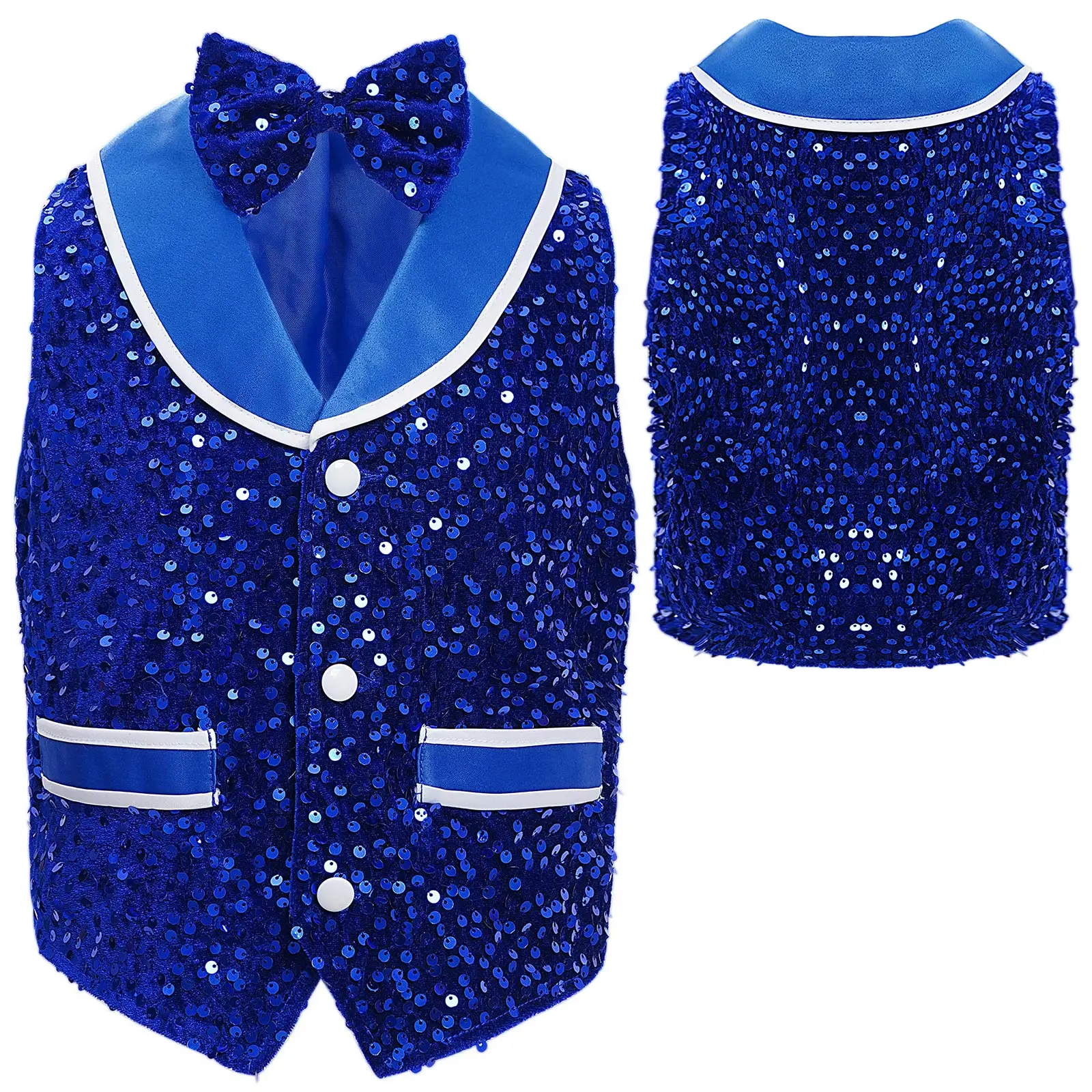 Unisex Waistcoat Kids Sequin Waistcoat Sparkling Sequins Velvet Vest with Bow Tie Singer Show Party Stage Performance Costume