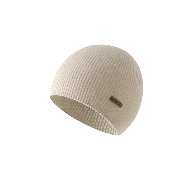 Autumn Winter New Men's 100% Pure Fine Cashmere Warm Hat Striped Cold-Proof Elastic Ear Protection Hat Solid Color Versatile Hat