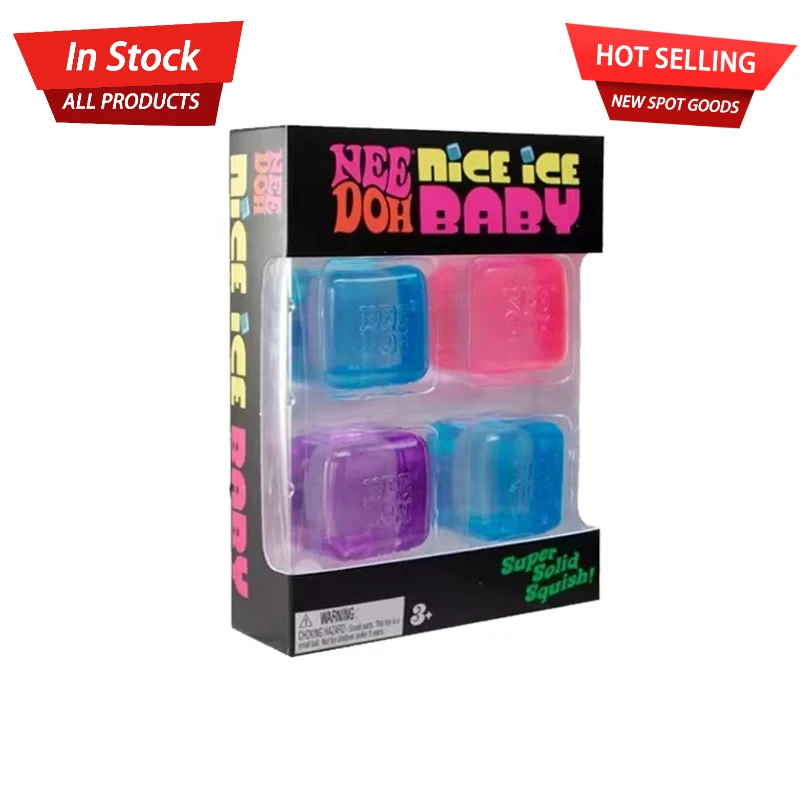 @New Needoh Nice Ice Baby Fidget Cube Set 4 Pack Super Solid Squish Sensory Toys Non-toxic Squeeze Toys for ADHD and Autism Gift