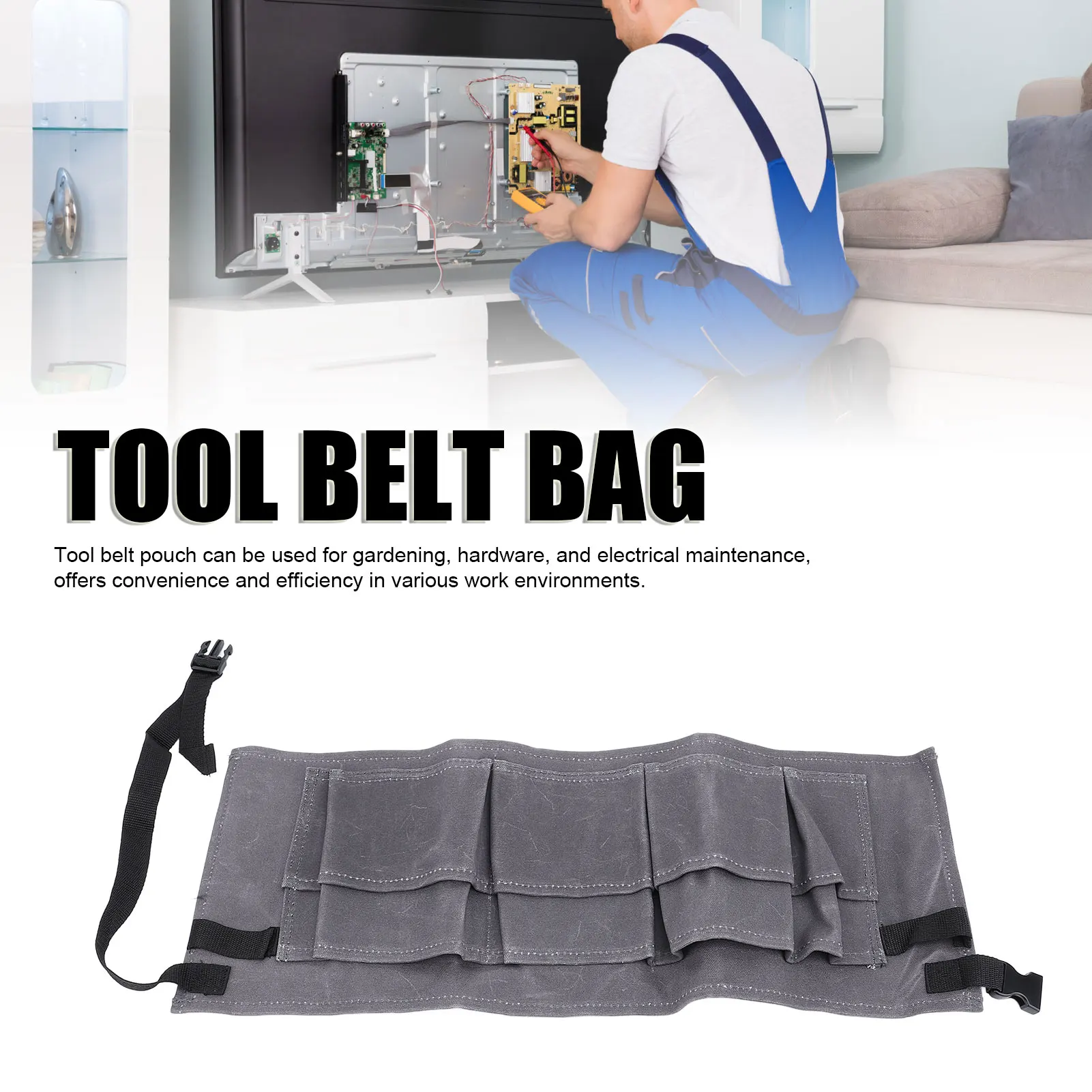 Tool Belt Pouch Grey Multifunctional Large Capacity Long Lasting Adjustable Canvas Electrician Tools Belt Organizer Bag