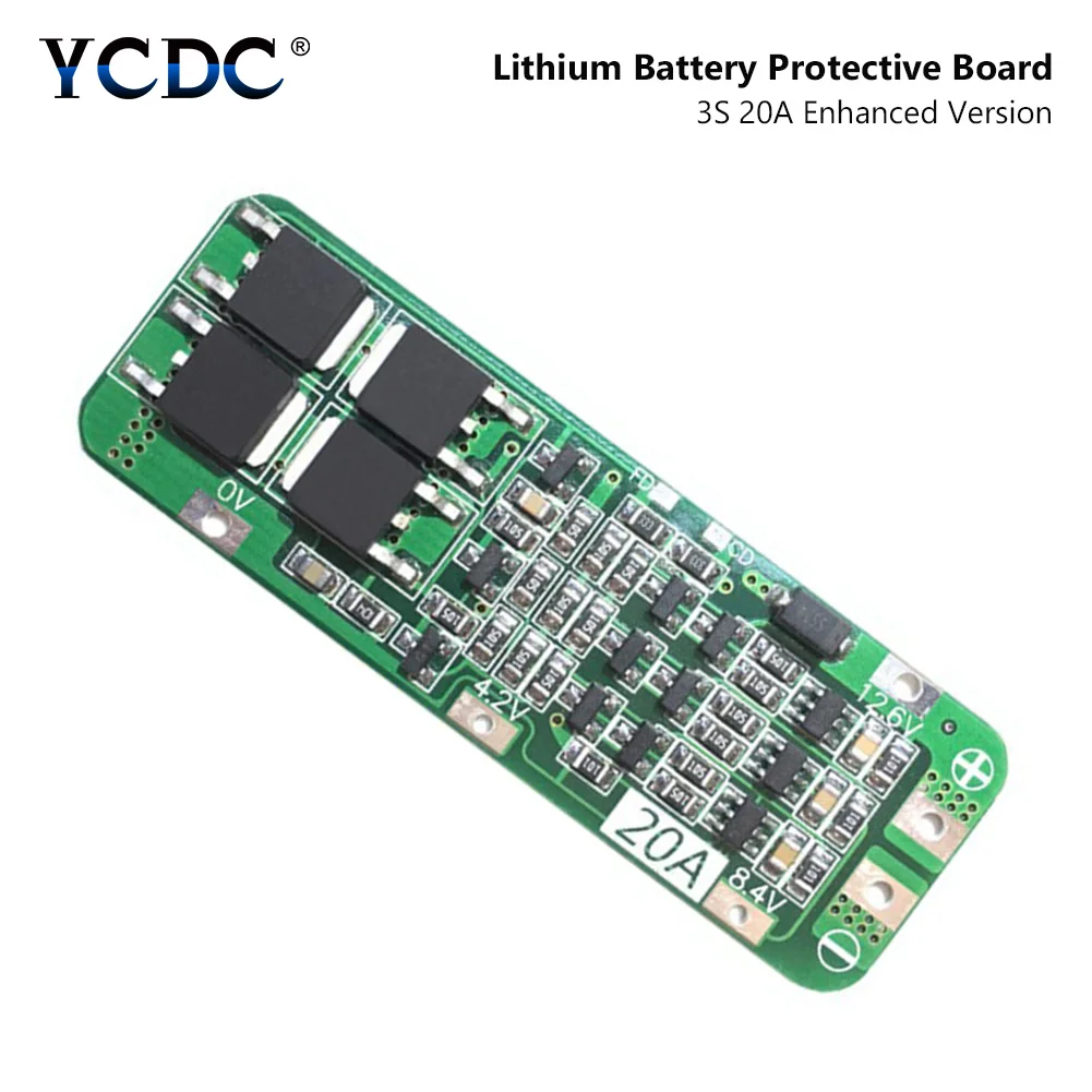 3S 20A 12.6V 18650 Lithium Li Ion Battery Charge Protection Board/BMS PCB Board Enhanced Version Random Color Delivery