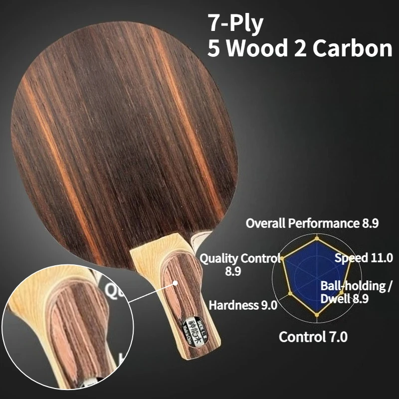 Shenlongmu Table Tennis Blade 7-Ply Japanese&Chinese Penhold Professional Grade 5 Wood 2 Carbon Ebony Top Layer Ping Pong Paddle