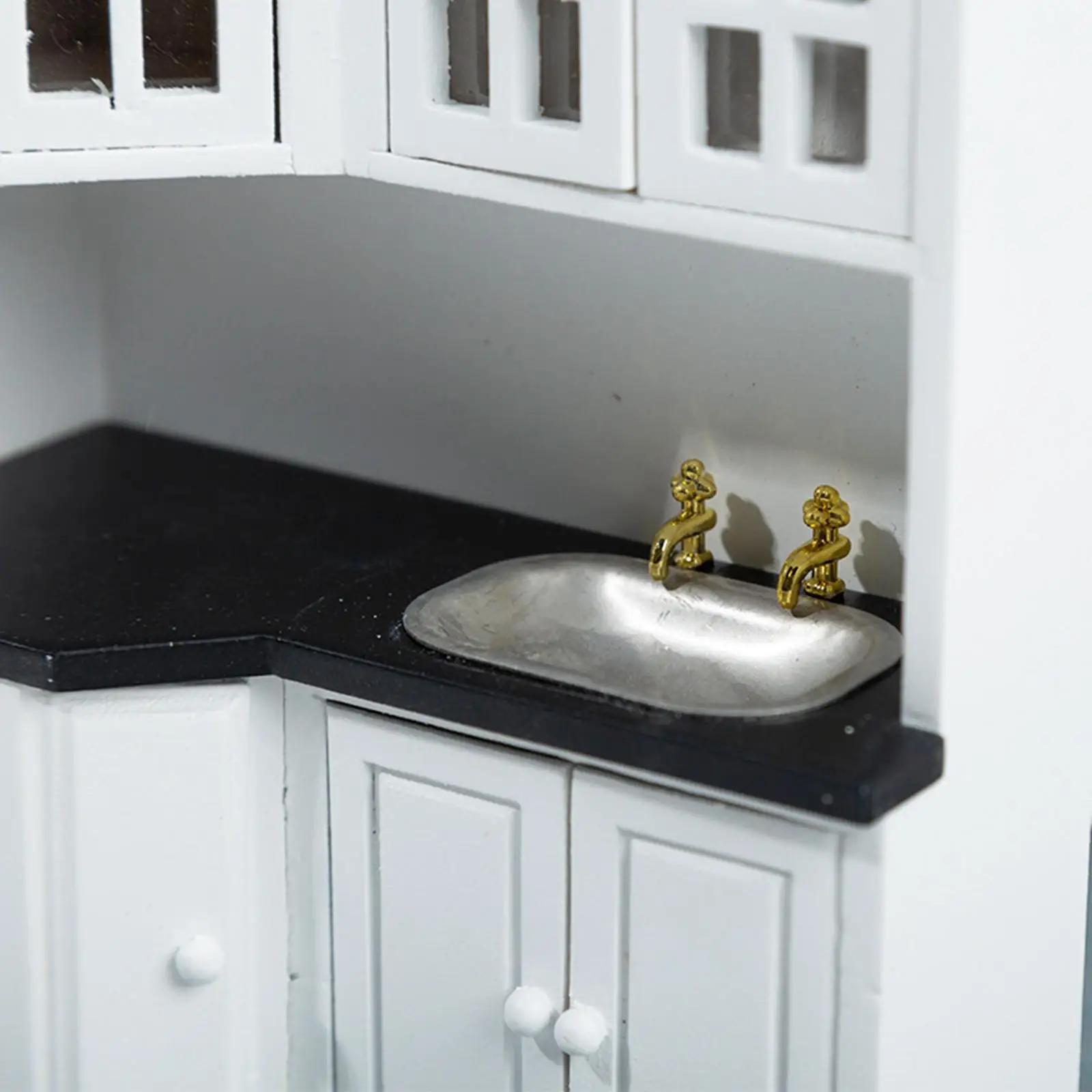 Lavabo per casa delle bambole in legno, lavabo da cucina, mobili da bagno, lavabo