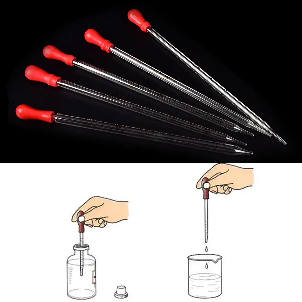 1pc Glass Graduated Pipette Rubber Bulb Lab School Experiment Dropper Dispensin 0.5ml 1ml 2ml 3ml 5ml Tools