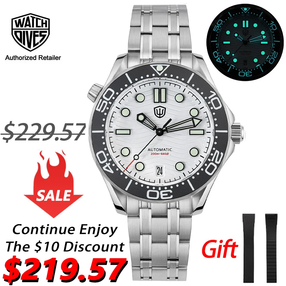 Watchdives WD007ST NTTD Watch NH35 Movement Domed Sapphire 20Bar Waterproof Fly Adjustment Clasp Luminous 39mm WD007 Watches