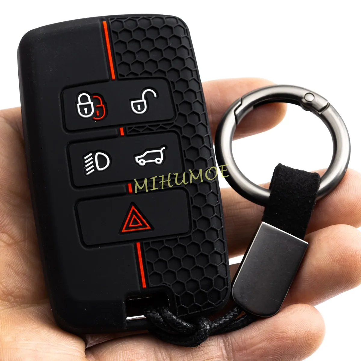 For Land Rover Discovery Range Rover Sport Evoque Velar Jaguar XE XF E-PACE F-PACE Silicone Car Key Fob Ring Chain Cover Case