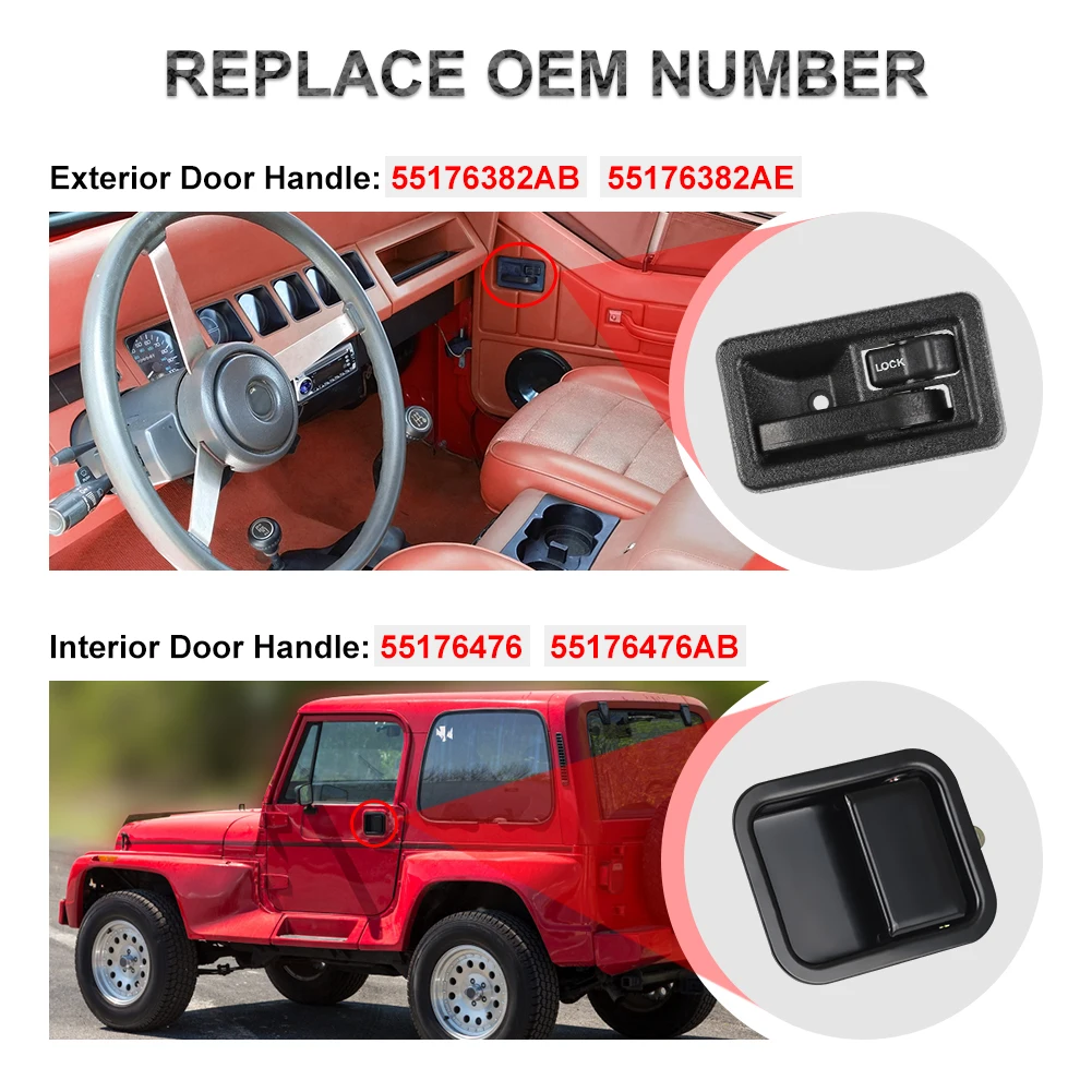 Inside and Outside Door Handles for Jeep Wrangler 1991-2004 YJ TJ Car Door Handles 55176383AE 55176382AE 55176477AC 55176476AC