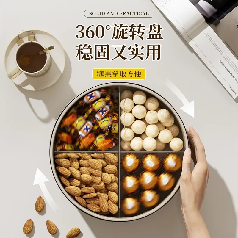 Rotatable Multi Layer Melon Seed Candy Dried Fruit Plate With Grid And Lid Chinese Tea Point Tray Home Living Room Snack